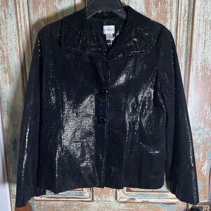 Women's Chico's Black Shiny Leather Jacket Size 1 = M/8-10